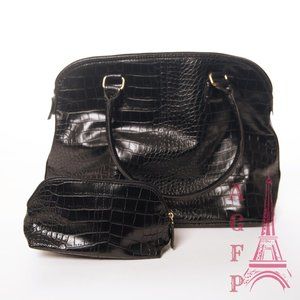 Womens black Crocodile embossed shoulder bag with